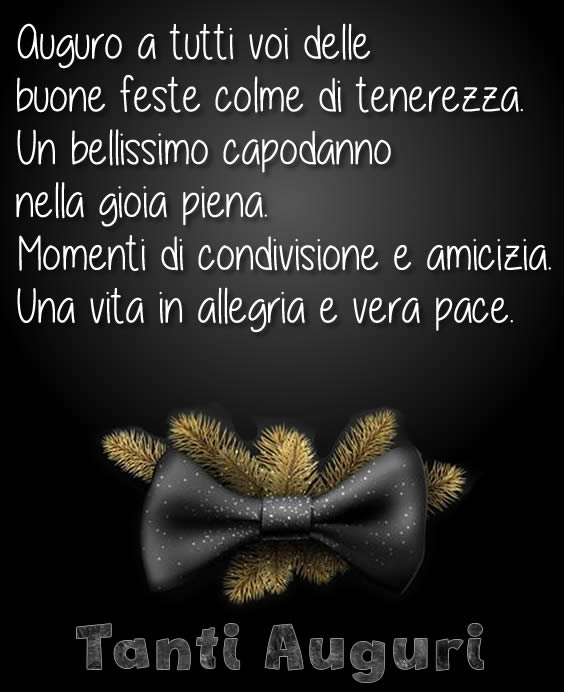 Immagine elegante con uno sfondo scuro con rametto di abete e farfallino. Biglietto di auguri con un bel messaggio di incoraggiamento.