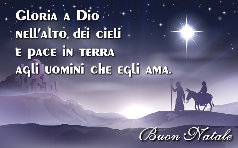 Immagine con frase biblica dal nuovo testamento del libro di Luca nel capitolo 2 versetto 14: Gloria a Dio nei luoghi più alti e pace sulla terra tra gli uomini con cui concorda!