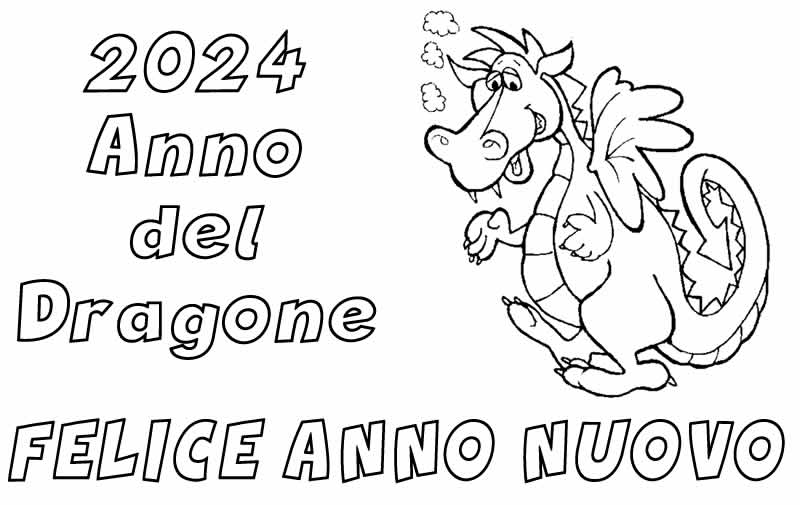 Immagine con simpatico drago dalla bocca fumante con auguri di felice anno nuovo.