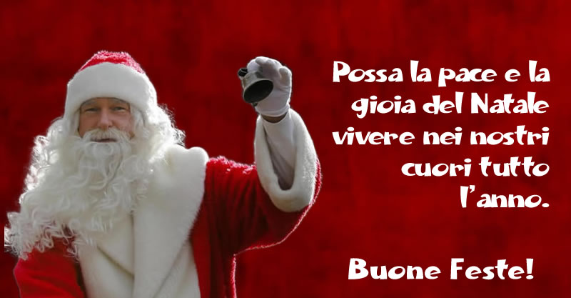 Un classico e bel Babbo Natale che suona un campanello con un messaggio di auguri da condividere su Facebook e Instagram: Possa la pace e la gioia del Natale vivere nei vostri cuori tutto l'anno.