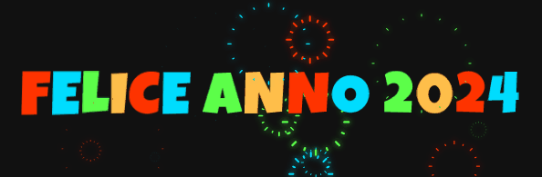 Immagine animata gif con testo FELICE ANNO 2025 colorato e fuochi di artificio che scoppiano intorno