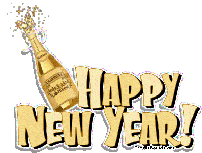 gif animata con stappatura di champagne e testo in inglese Happy New Year