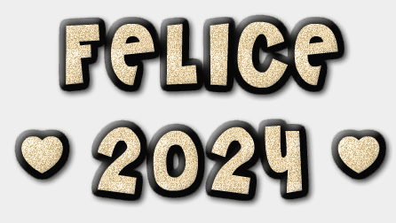 Gif animata glitterata testo FELICE 2025 in oro scintillante.