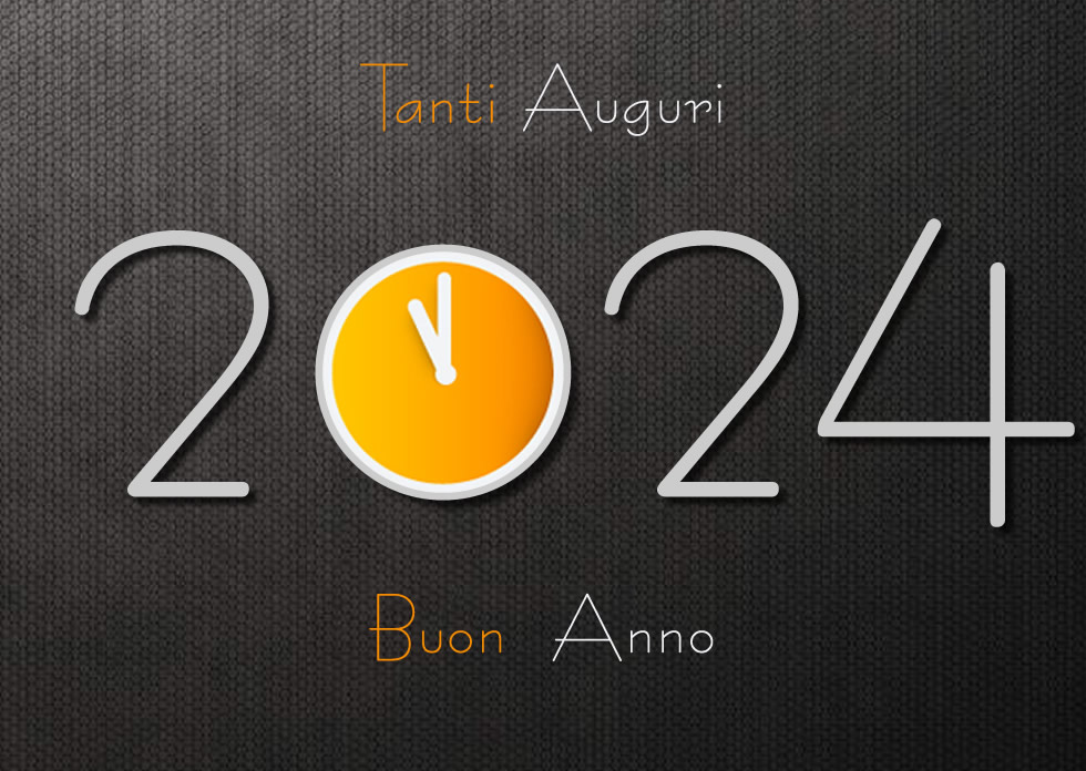 iImmagine con grande testo 2025 con orologio che segna quasi mezzanotte per celebrare l'arrivo del nuovo anno