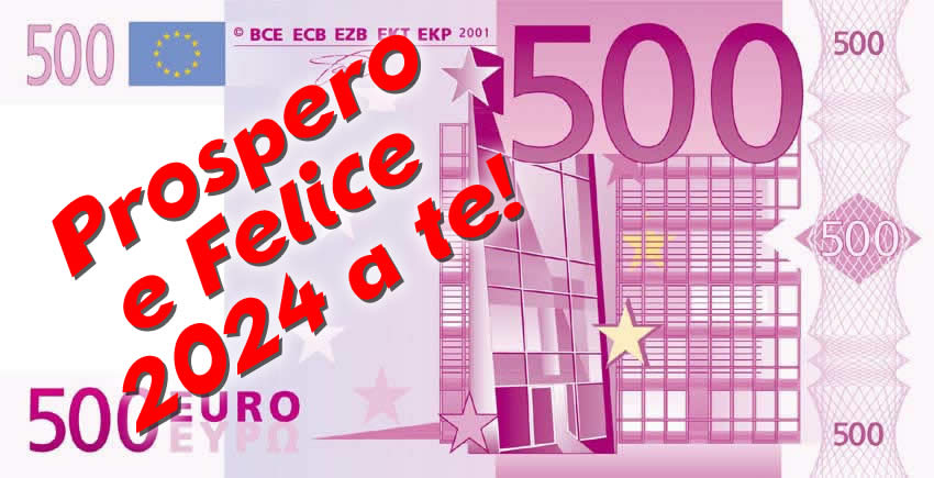 Auguri scritti su una banconota da 500 euro.