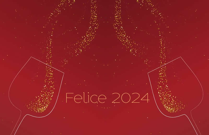 Immagine con due coppe pronte a brindare per un felice 2025