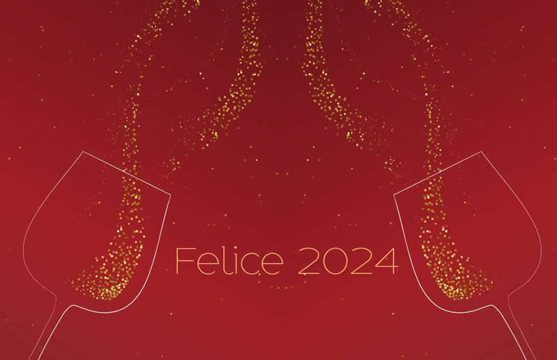 Immagini con due coppe pronte a brindare per un felice 2025