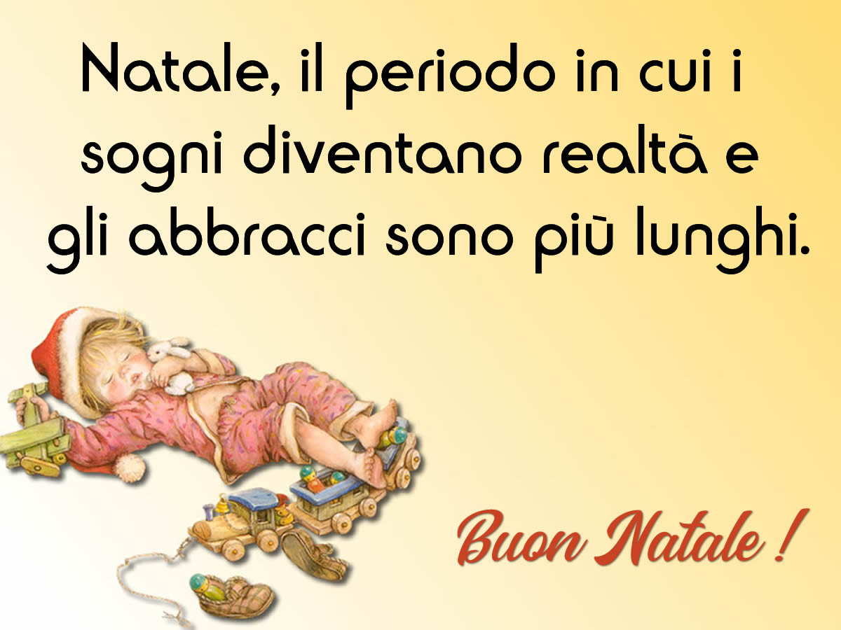 Tenera immagine con frase di auguri e bambina che dorme con un cappello di babbo natale